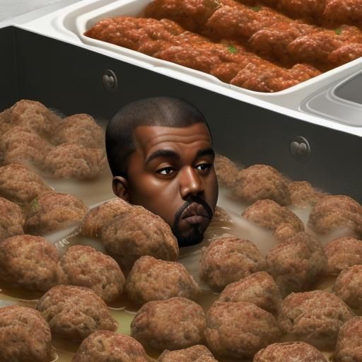 Kanye West Drowning in Meatballs: A Humorous AI Creation