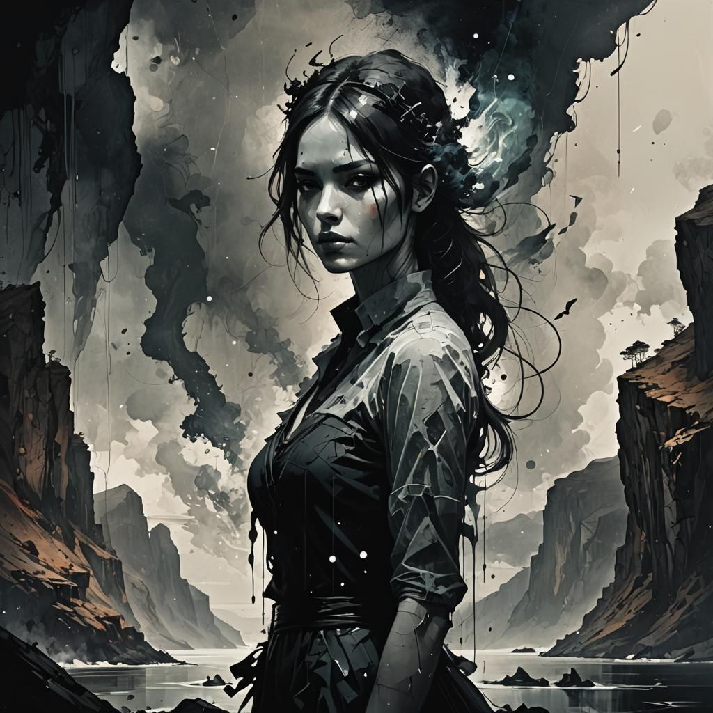 Dark Fantasy Silhouette on Fjord Cliffs