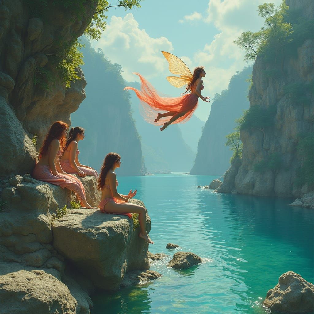 Fairy Backflip into Mermaid Cove: Dreamlike Digital Art