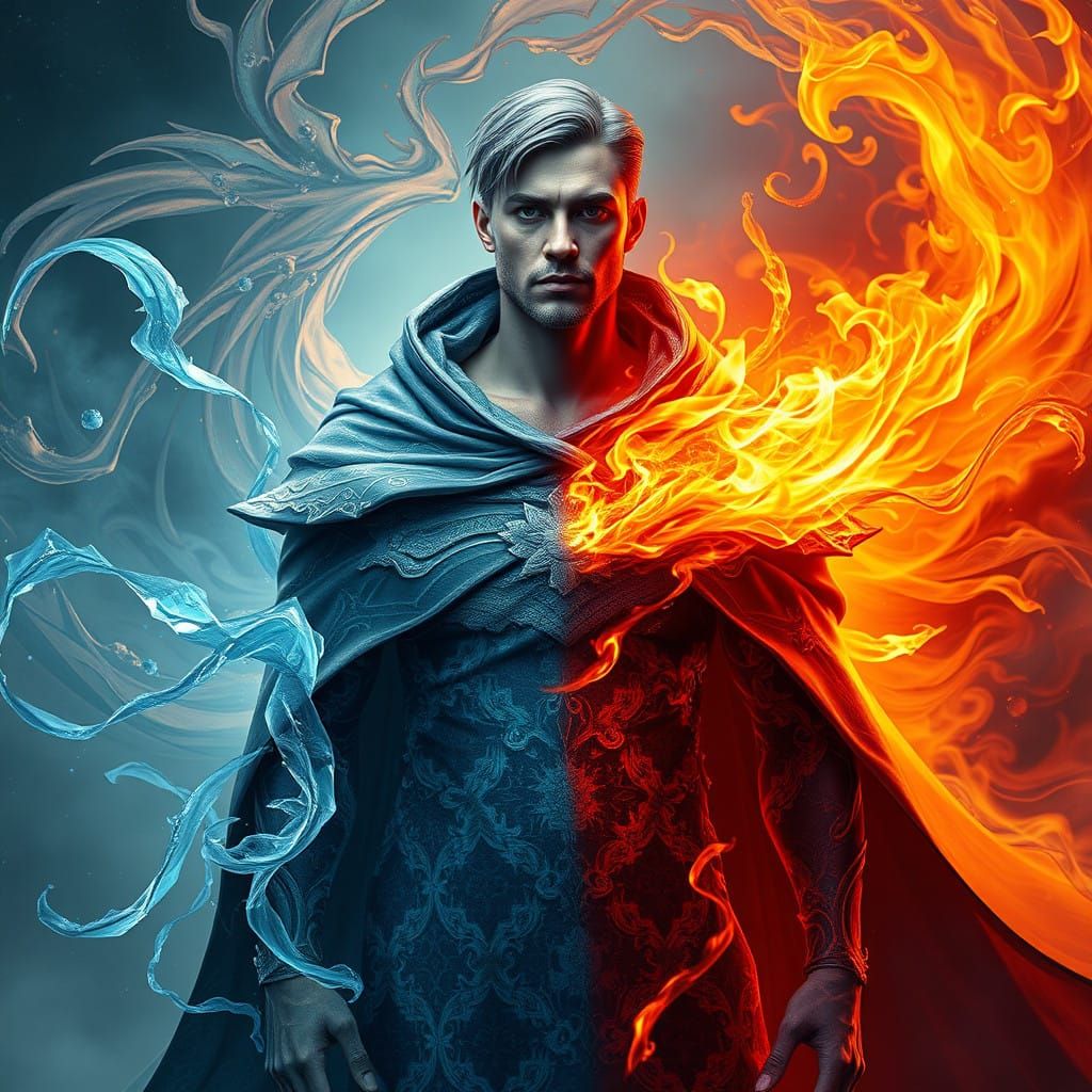 Majestic Elemental Warrior with Icy and Blazing Mantle