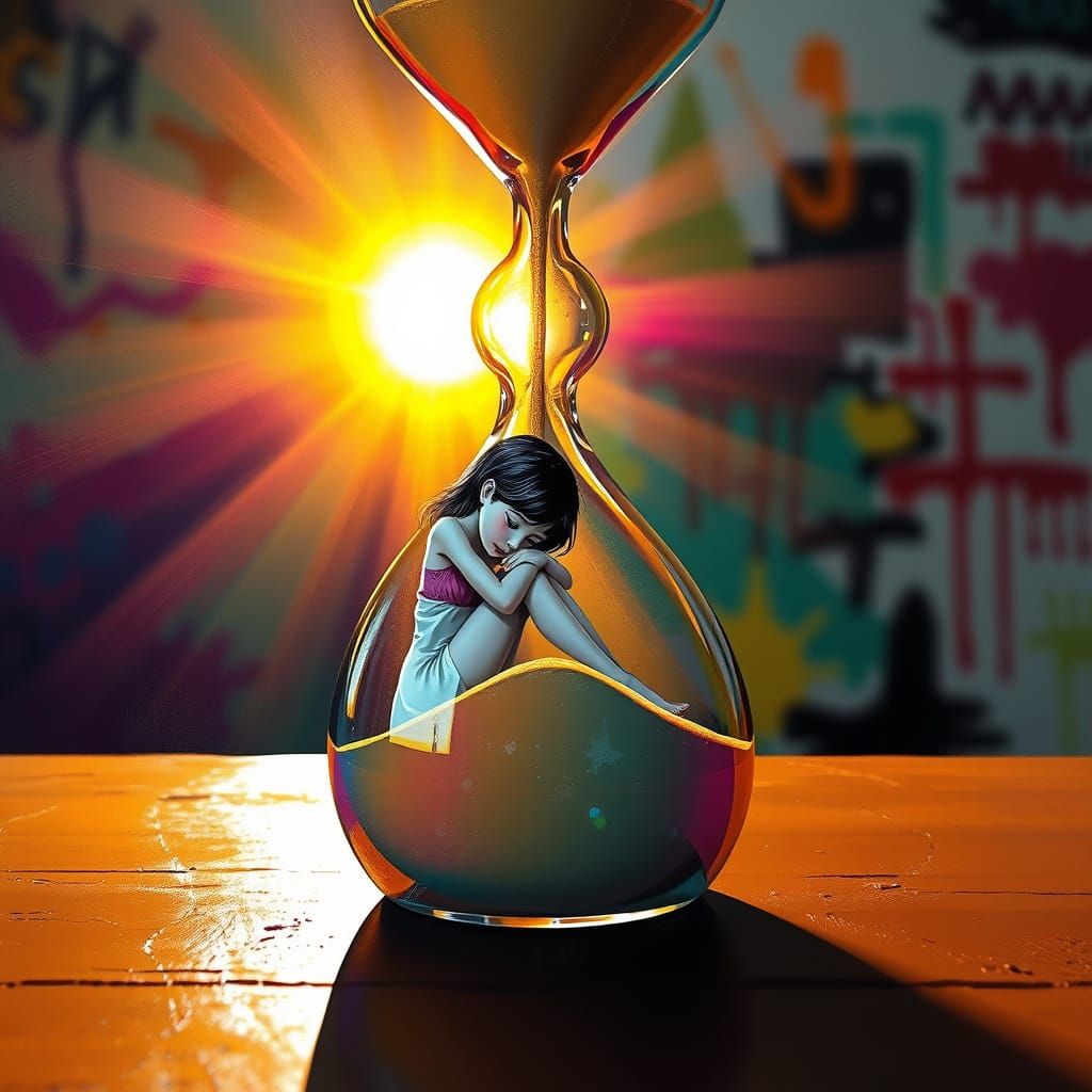 Girl in a Glasshour with Glowing Sand