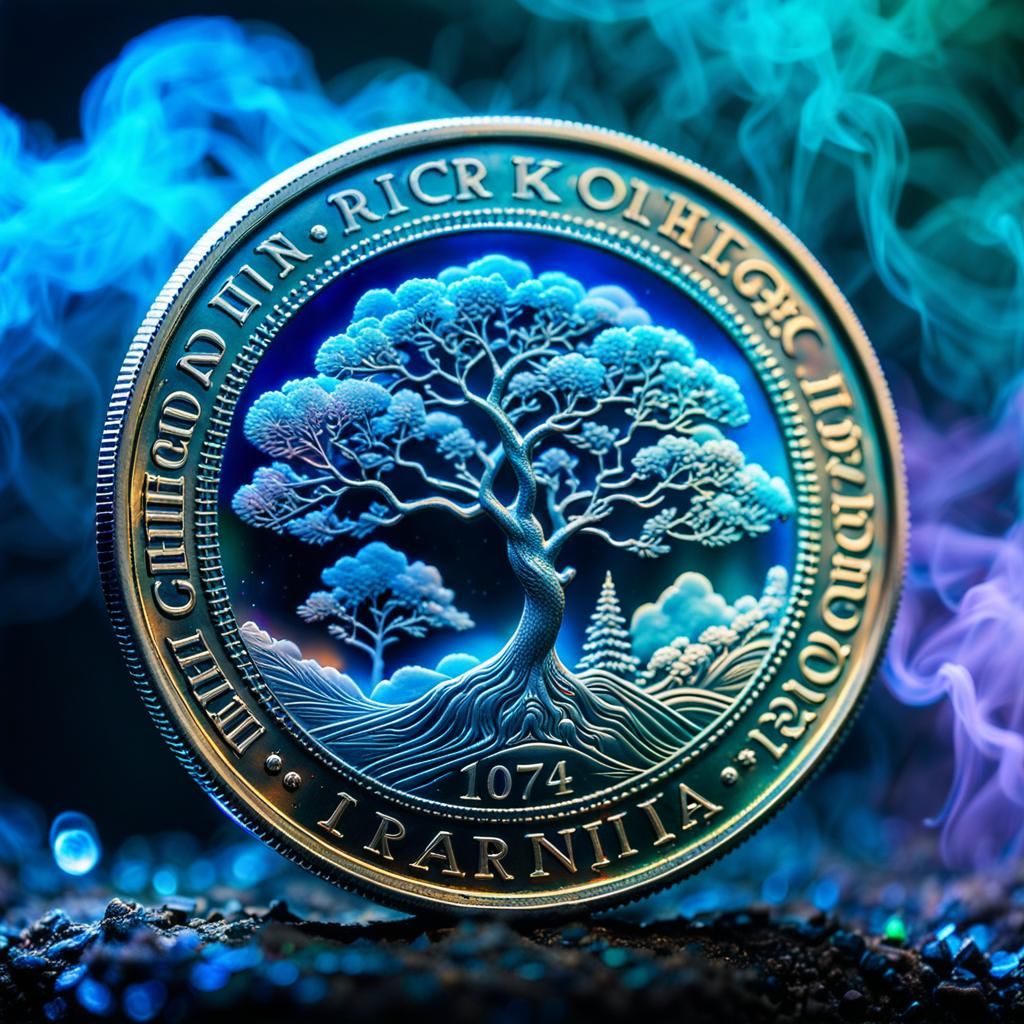 Surreal Holographic Coin from Narnia in Fantasycore Style