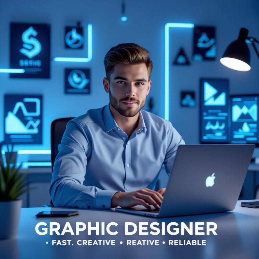 Young Graphic Designer at Desk in Professional Digital Art S...