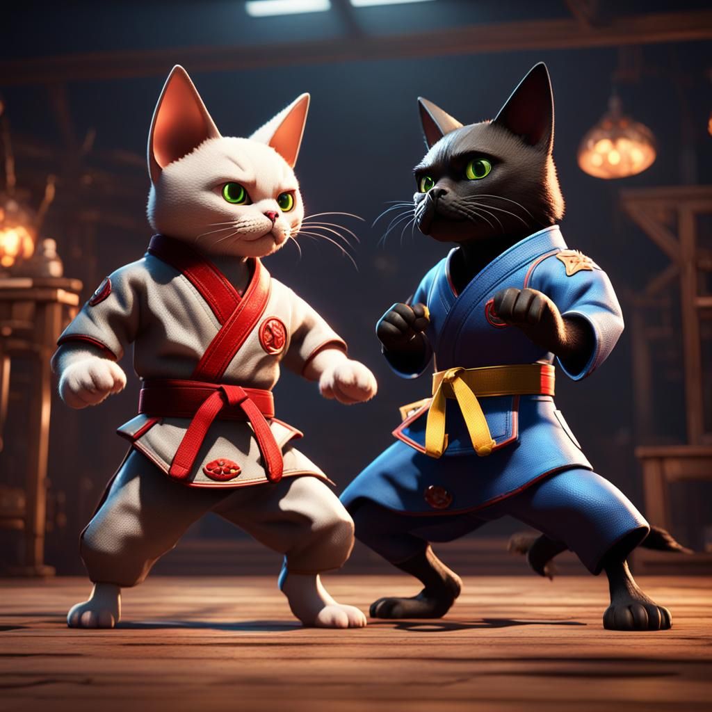 Bat Cat and Karate Dog in 3D Game Style