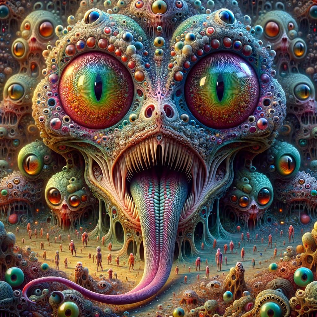 Surreal Alien Metropolis with Fungi Head and Synthetic Being...