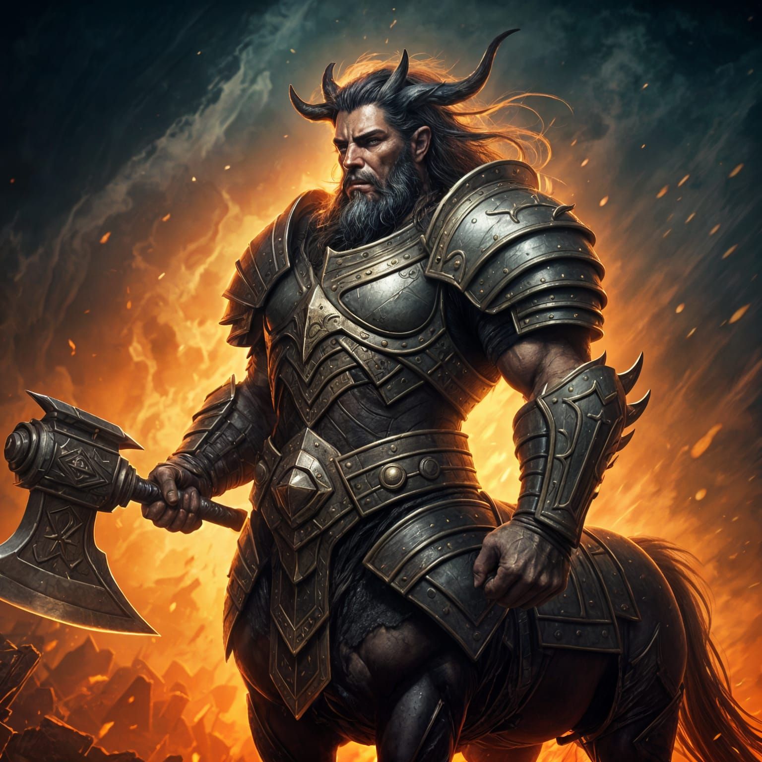 Battle-Ready Armored Centaur Wielding Weapon