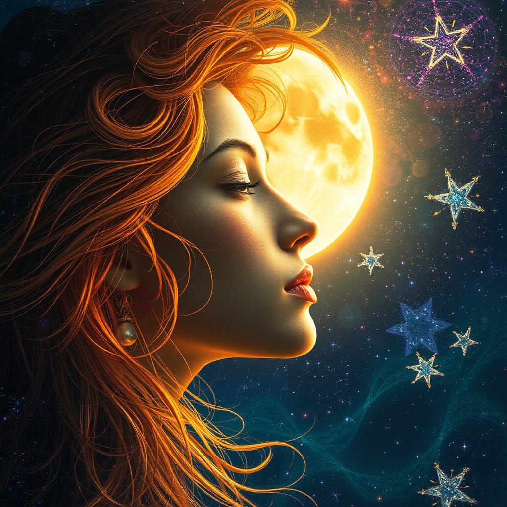 Cosmic Hair with Astral Glow in Mixed Media