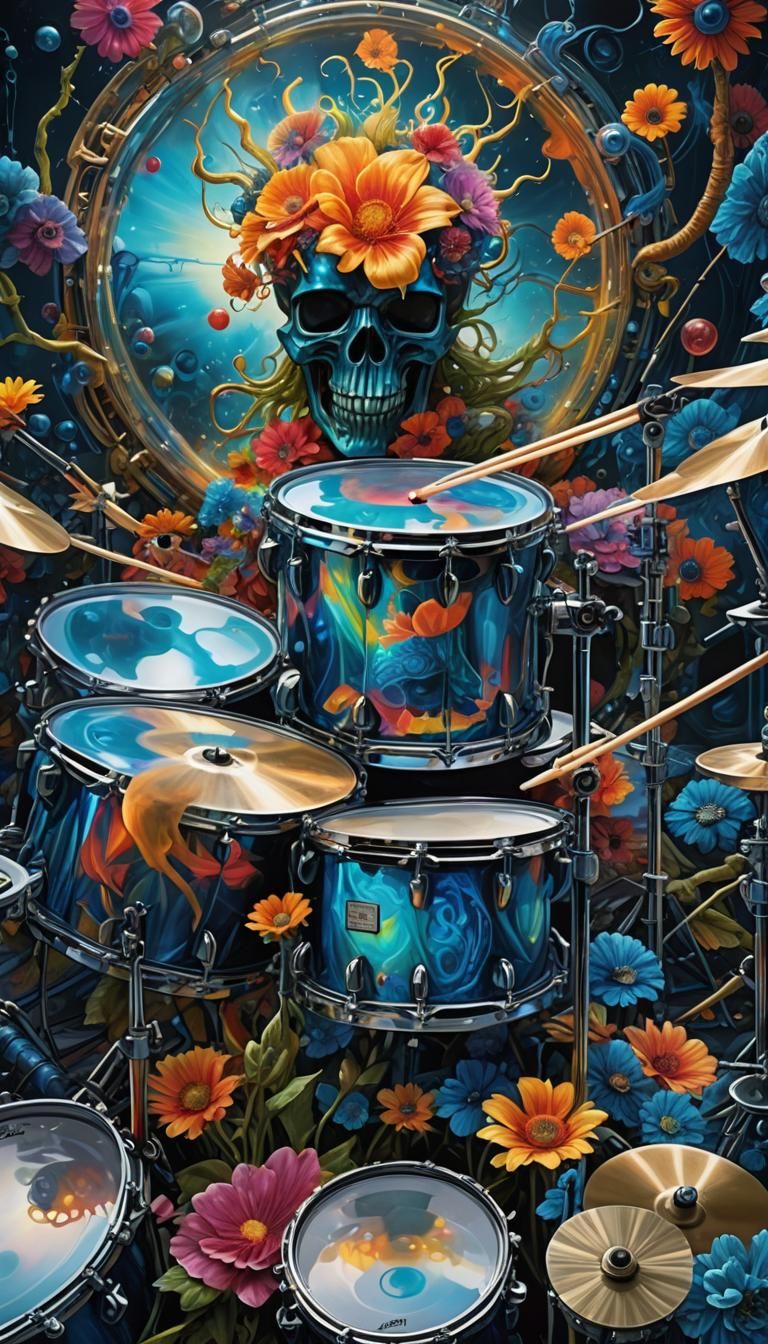 Full body translucent glass pearl drums and Zildjian drum st...