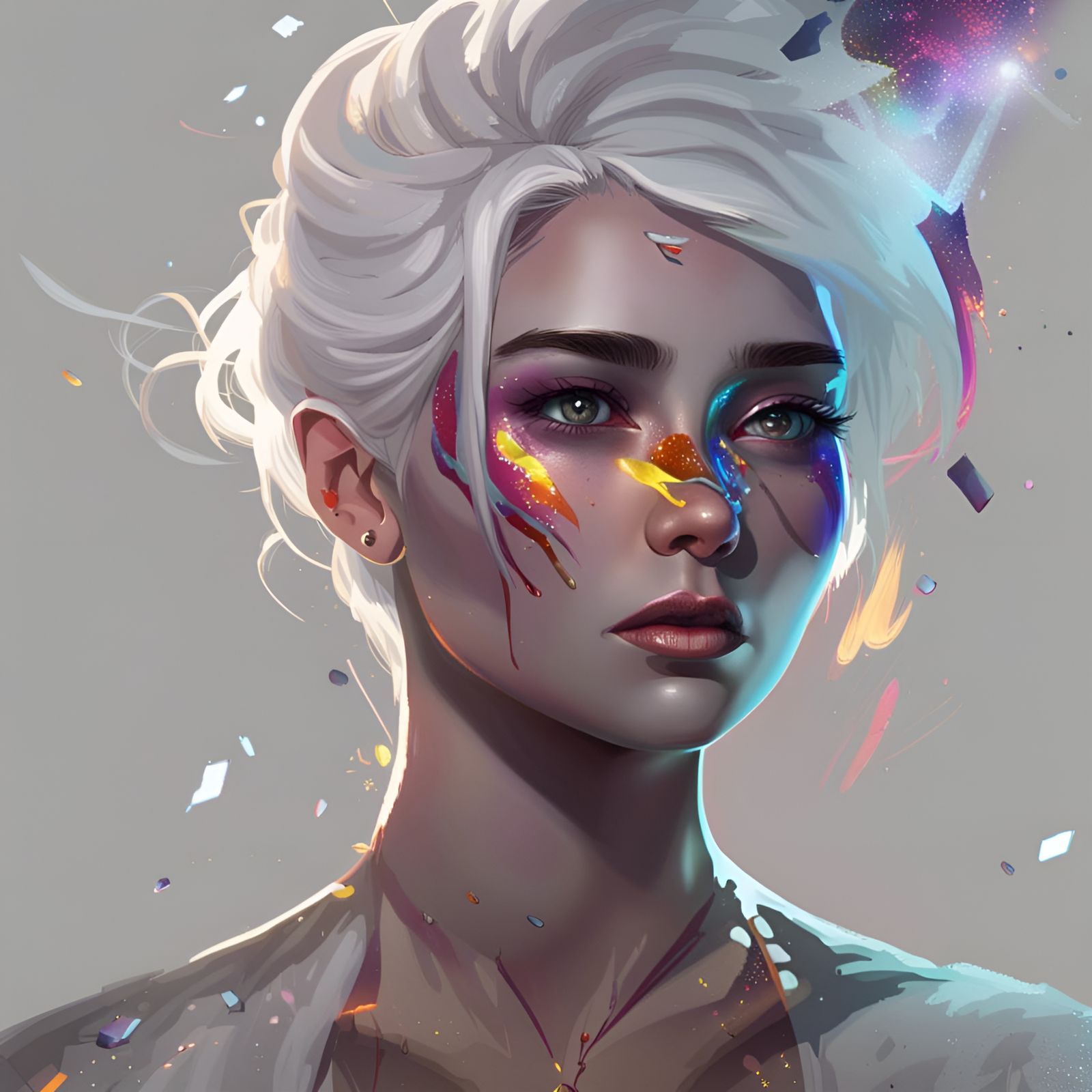 Hyperrealistic Star Girl Portrait with Colorful Background