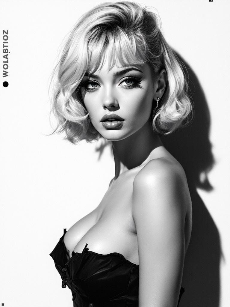 Monochrome Pin-Up Portrait in Kuvshinov and Cadmus Style