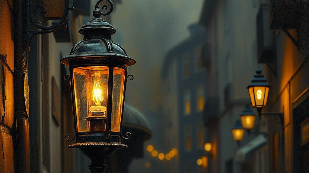Gas Lamp Radiating a Nostalgic Glow as Oil Painting