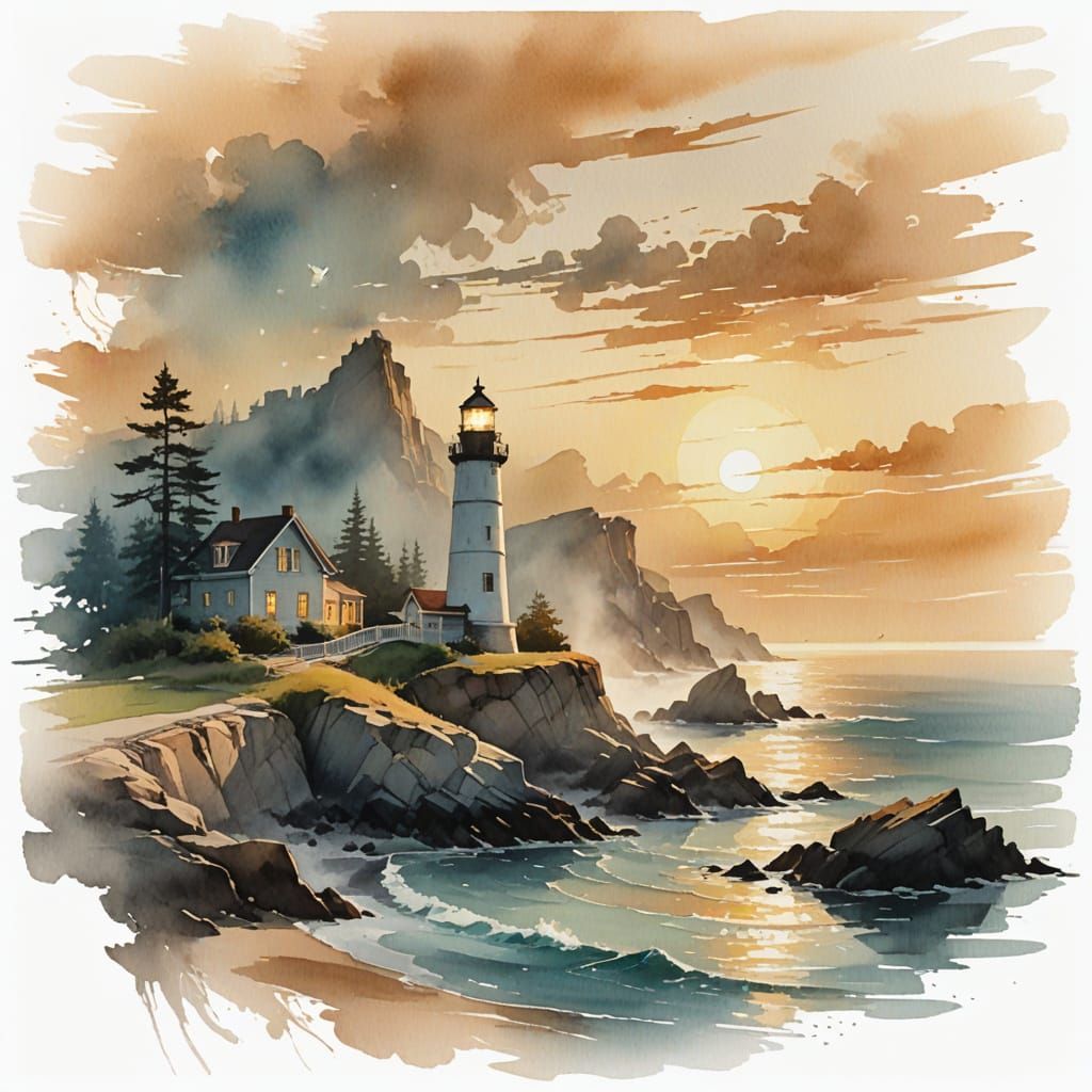 A Serene Lighthouse Standing Tall at Dawn