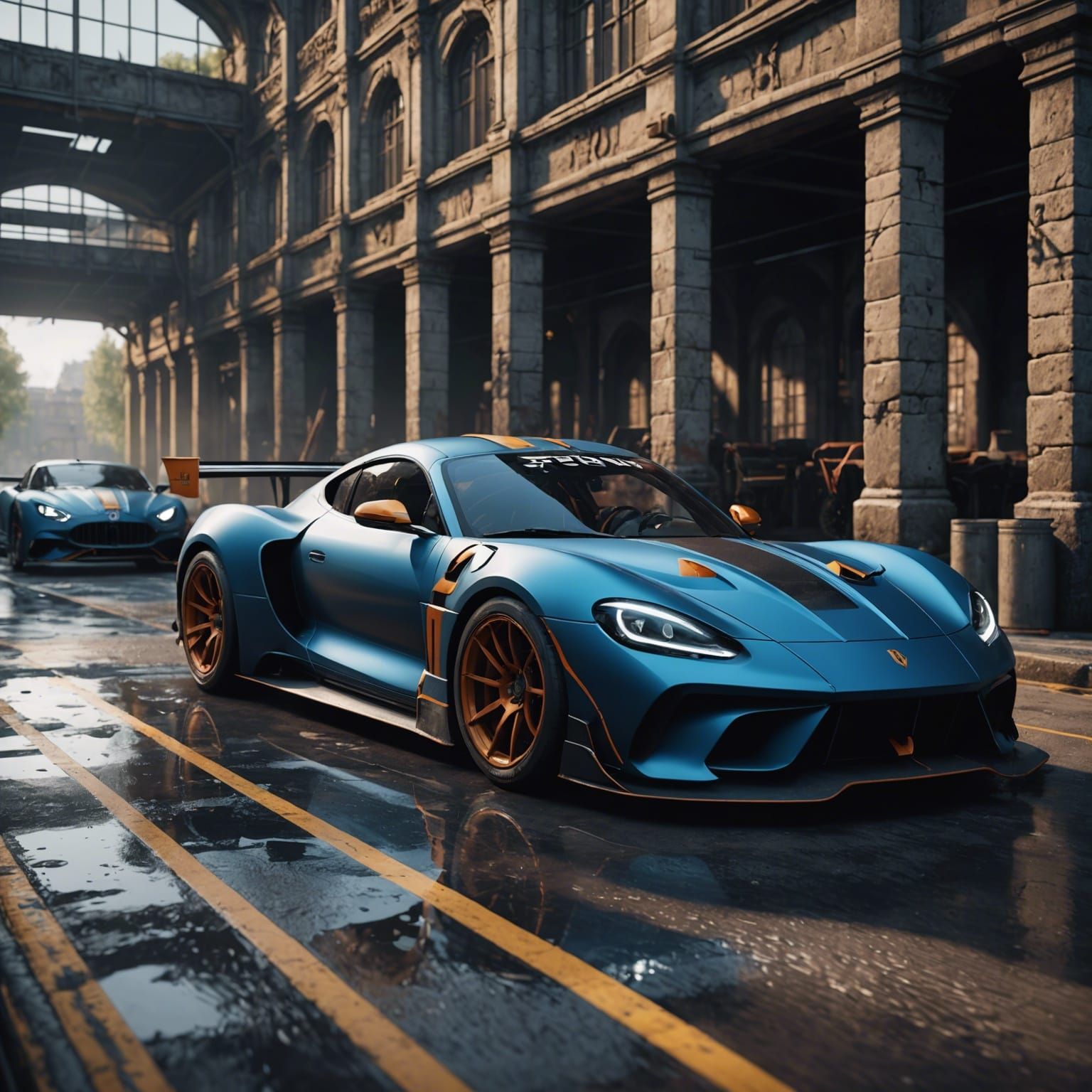 Detailed Race Car Matte Painting in Deep Color