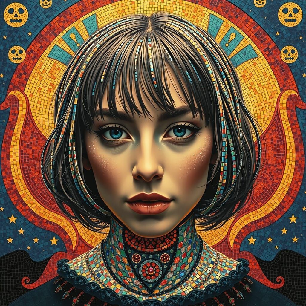 Iridescent Mosaic Woman in Starry Night