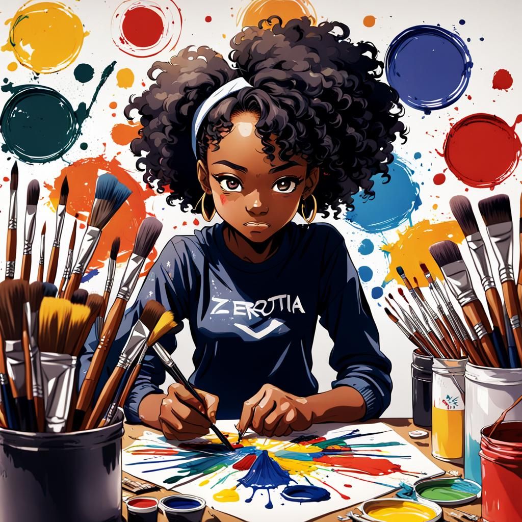 Anime-Style Black Woman Adorned with Paint