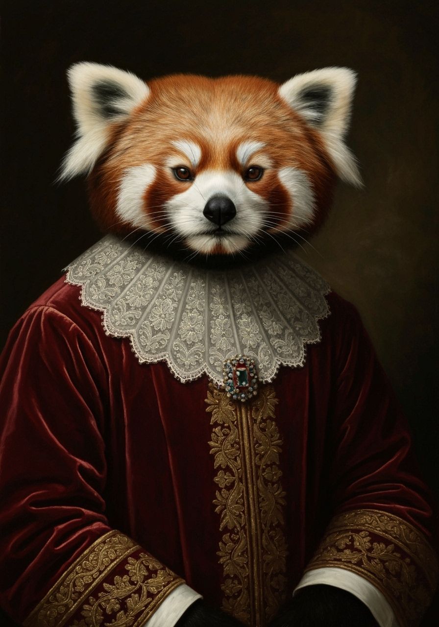 Renaissance Red Panda in Velvet Robe