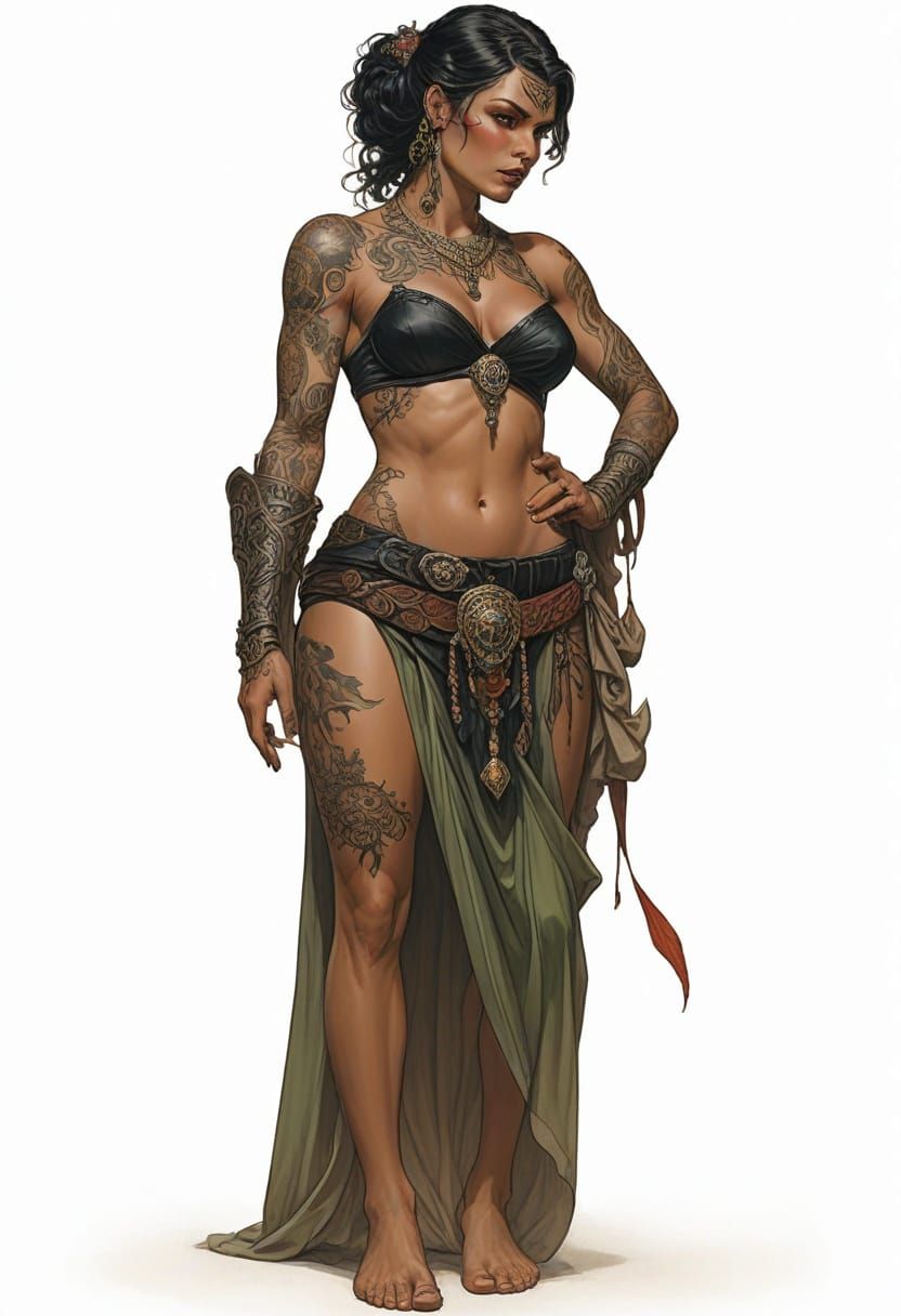 Tattooed Courtesan in Heroic Fantasy Style