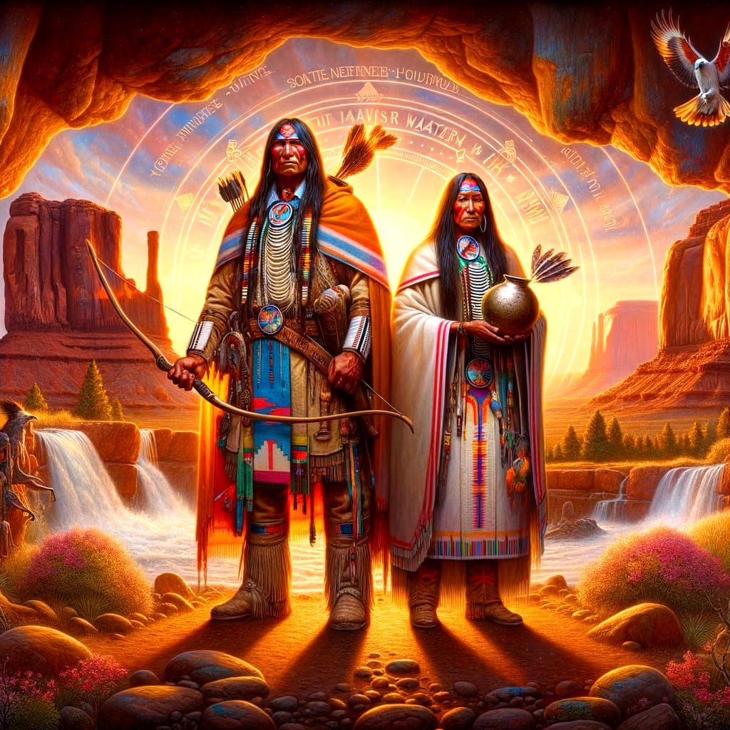 The Navajo Hero Twins, Naayéé' Neizghání (Monster Slayer) and Tó Bájíshchíní (Born-for-Water)