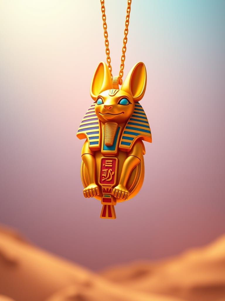 Golden Anubis Amulet in Vibrant Cartoon Style