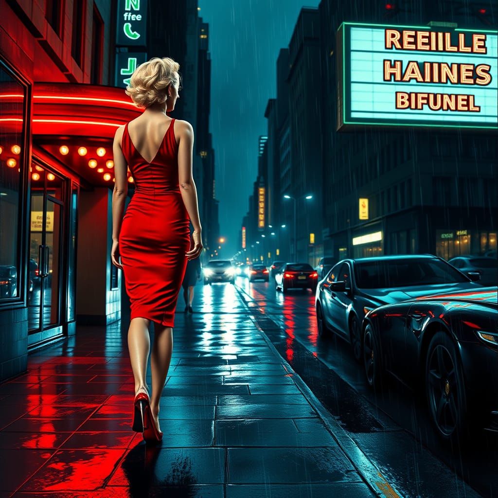 Sultry 1950s New York City Nighttime Scene in Moody Noir Sty...