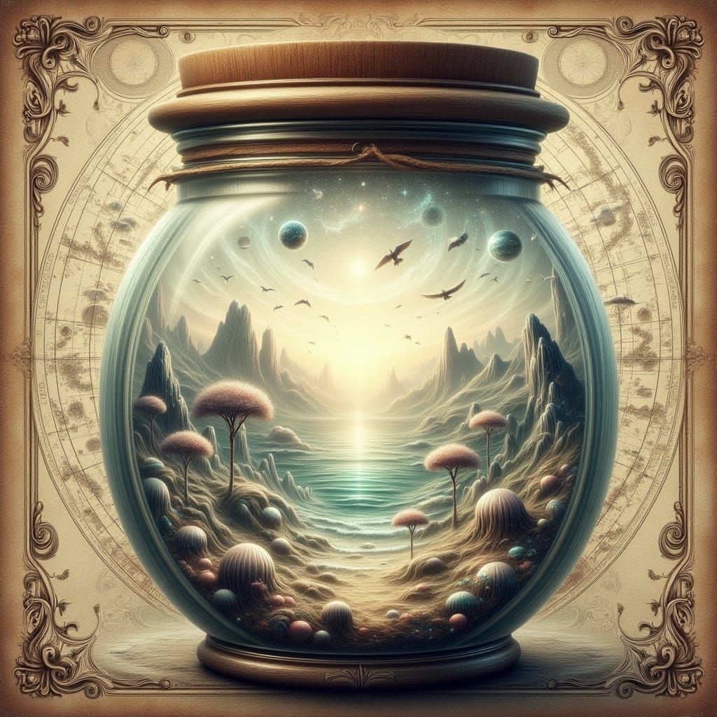 Moonscape in Glass Jar with Star Map Background