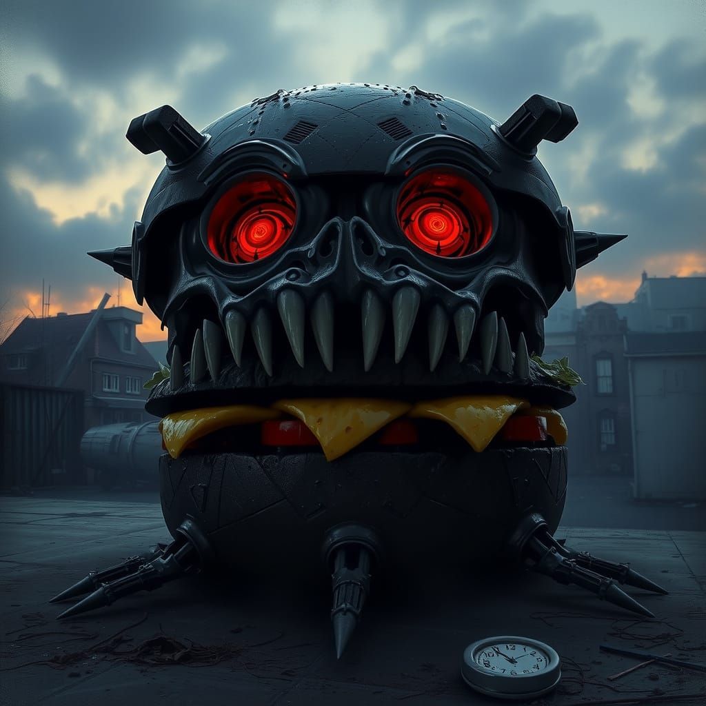 Dark Hamburger with Menacing Teeth