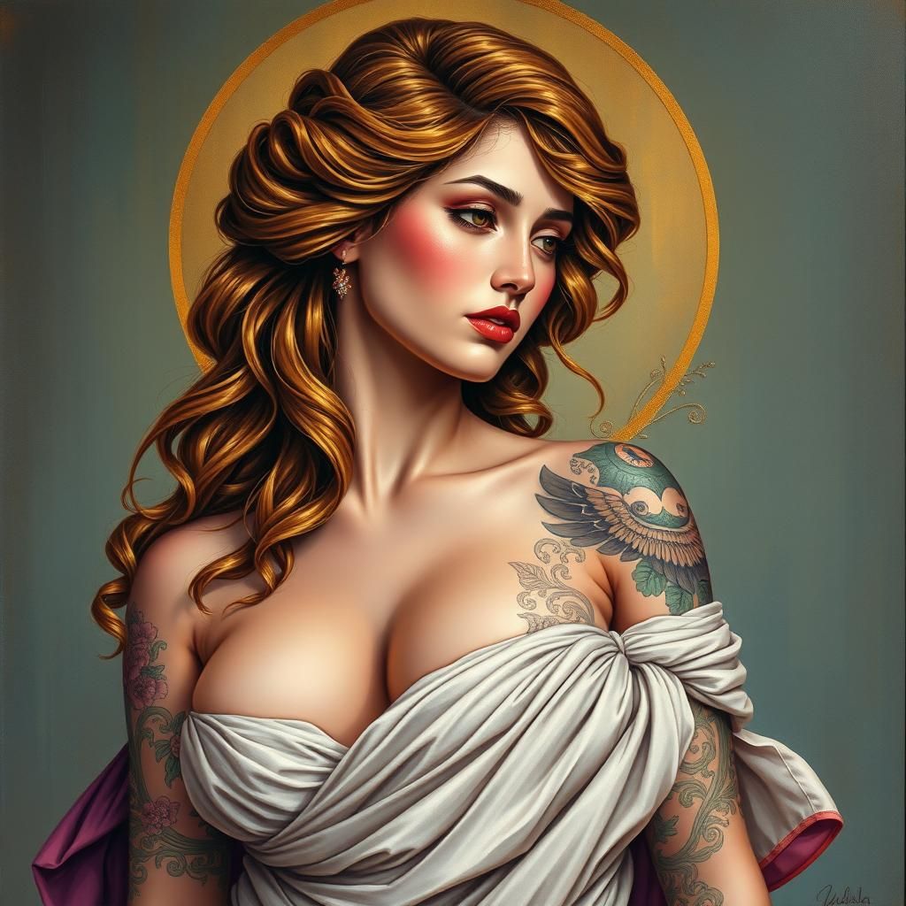 Classical Goddess in Baroque Oil Painting Style