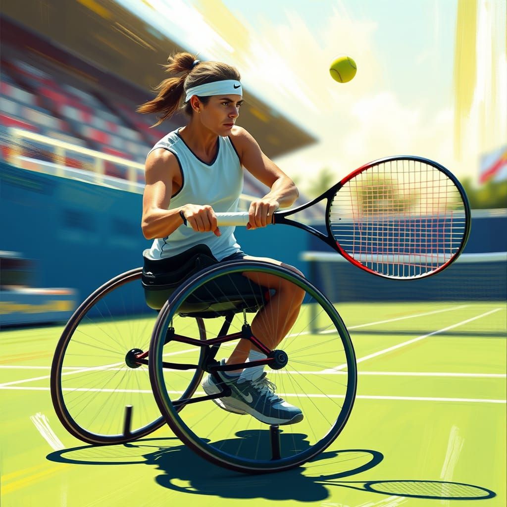 Tennis Athlete in High-Tech Wheelchair Ready to Strike