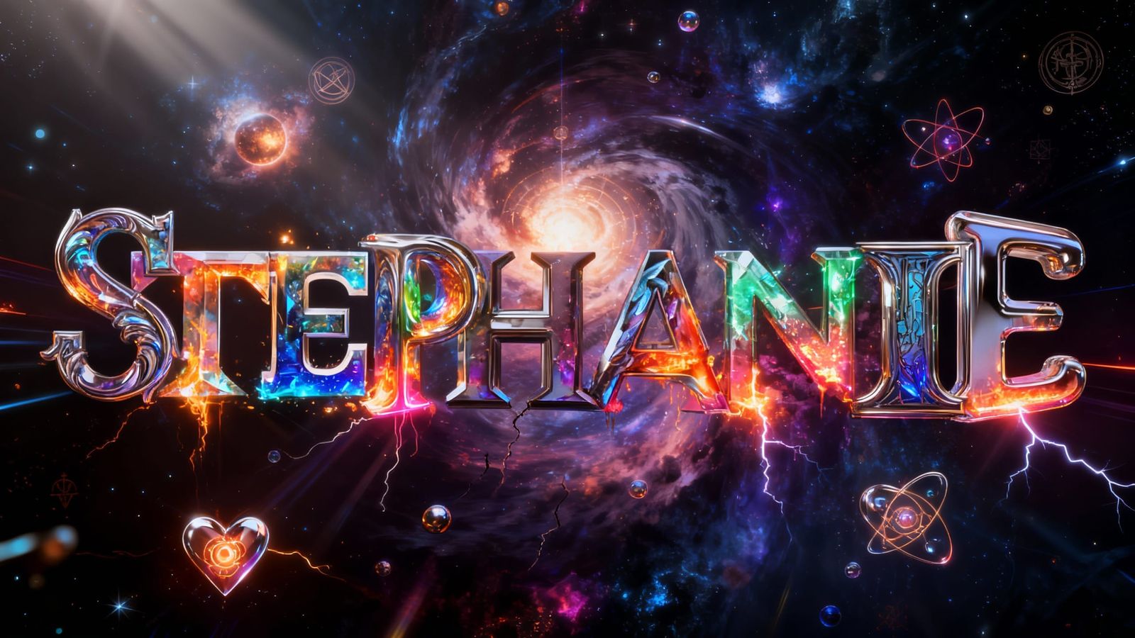 Stephanie in Cosmic Typography: Crystal, Metal, and Nebulae