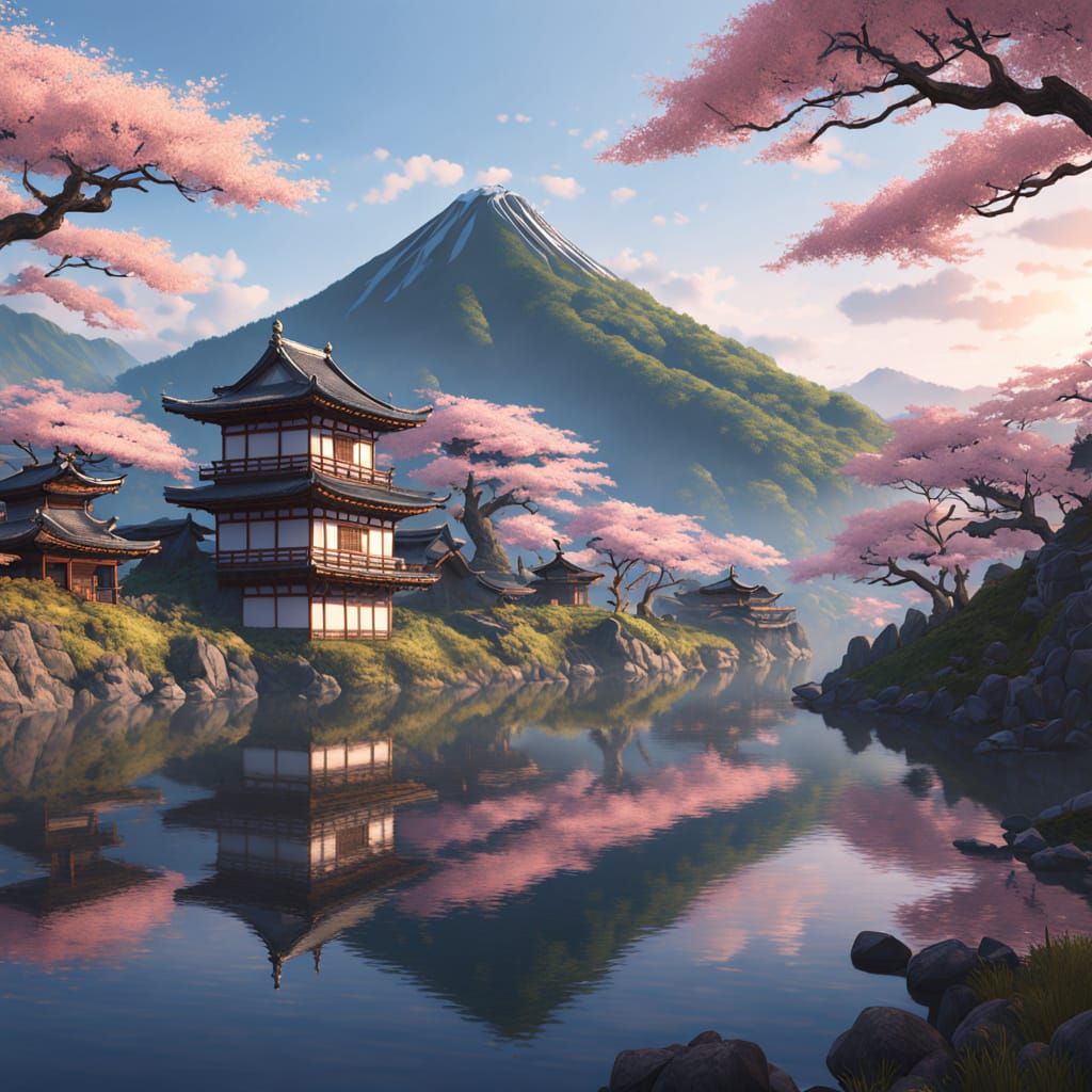 Surreal Japan Landscape in Vibrant Anime Style