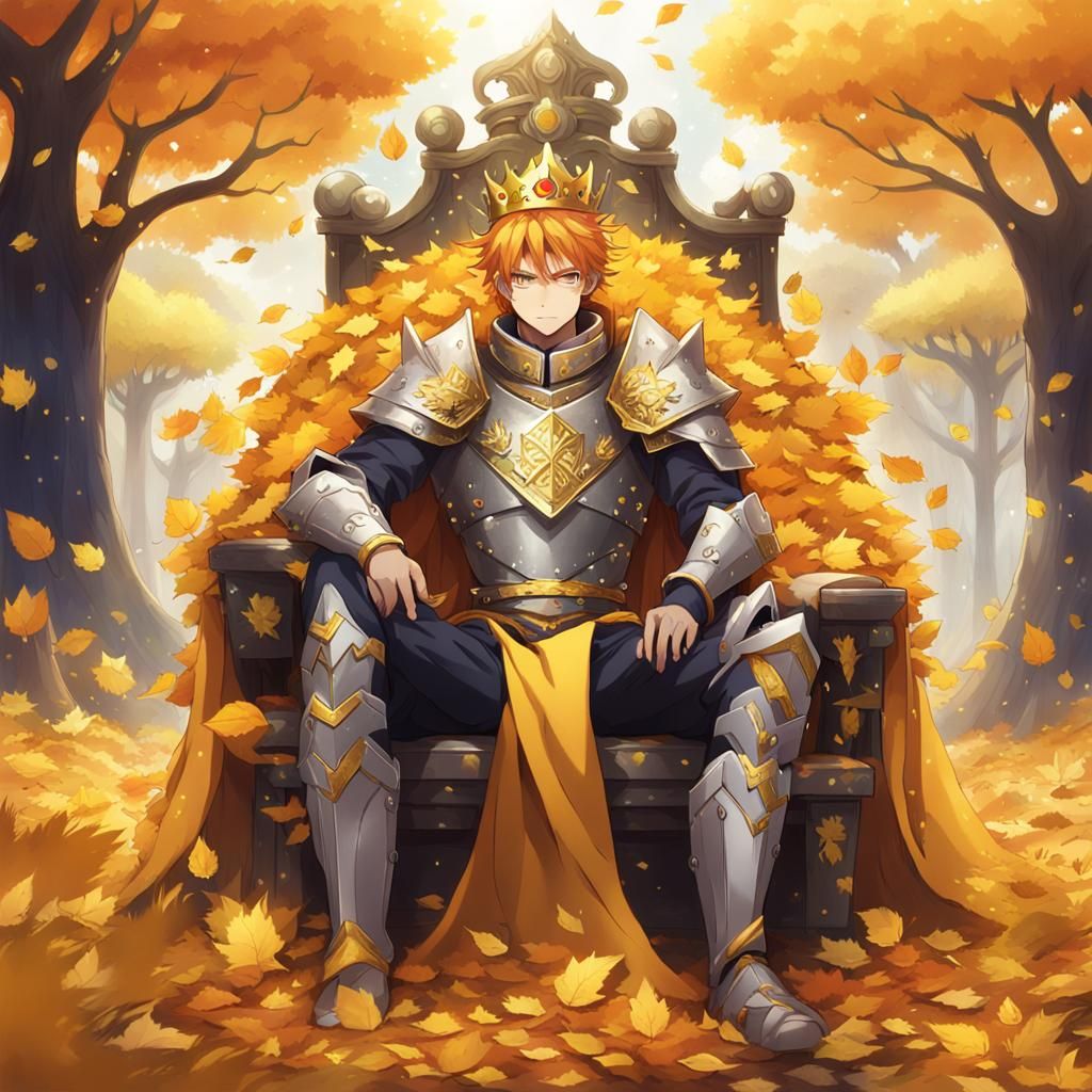 Anime King with Golden Armor on Throne