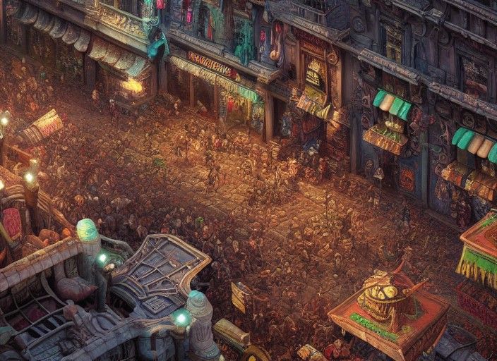 Magnificent Aztec Street Scene with Ornate People