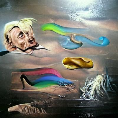 Surreal Melting Oil Painting with Rainbow Elements
