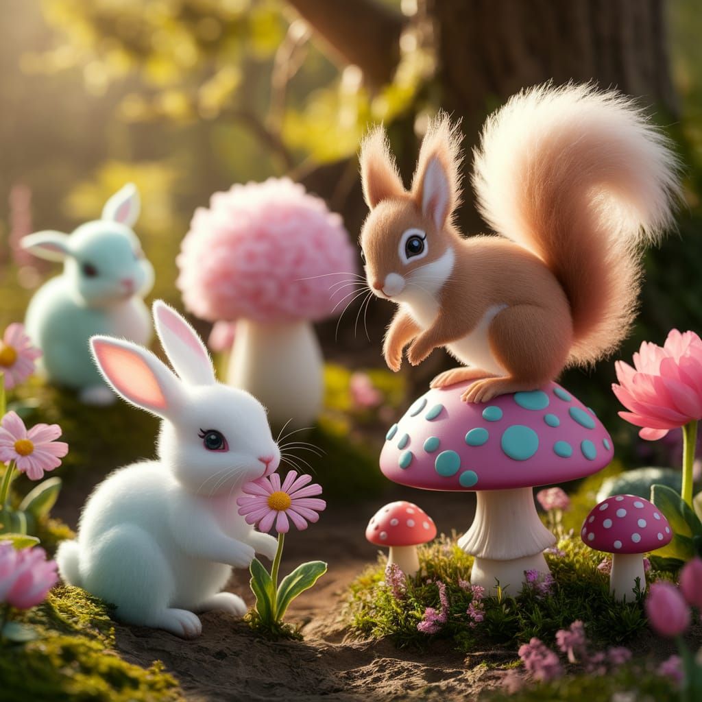 Cotton Candy Critters in an Enchanted Forest