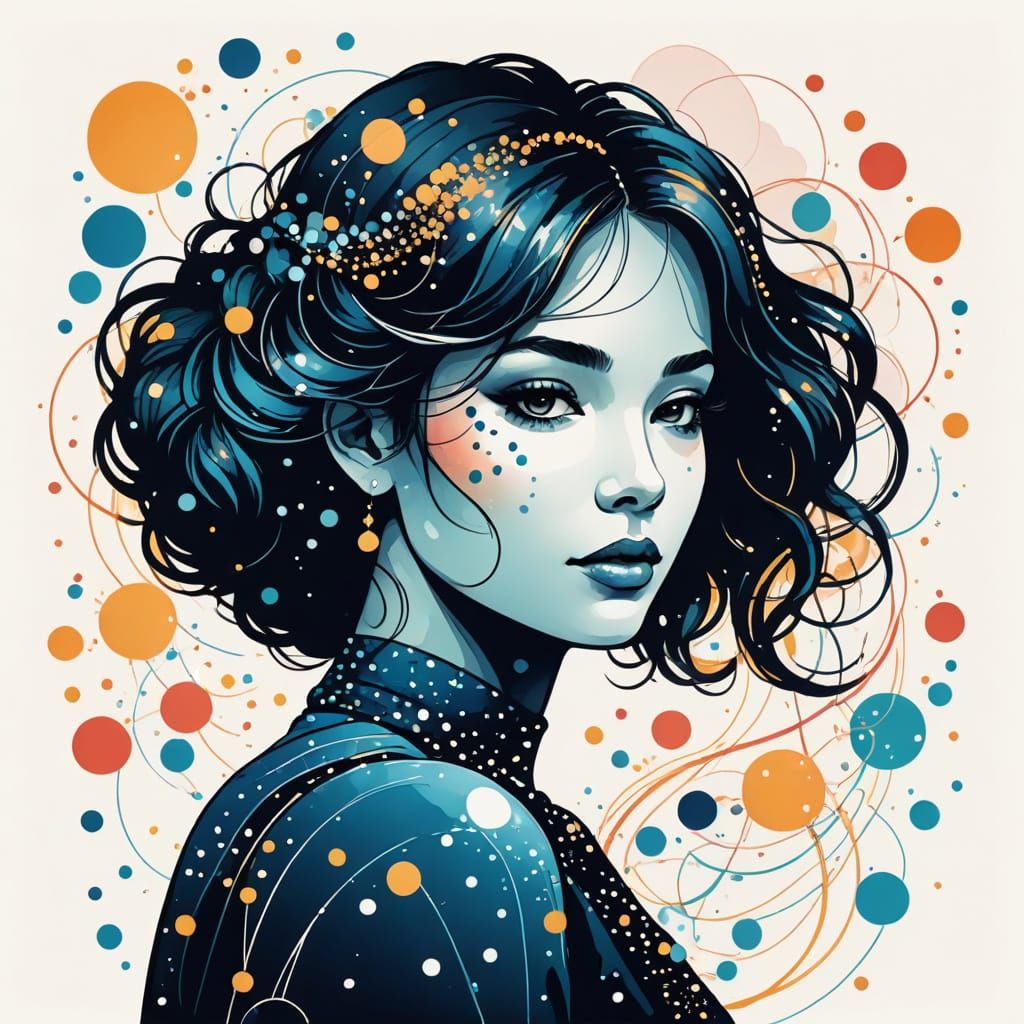 Whimsical Ink Drawing of a Silhouette with Sparkling Bubbles