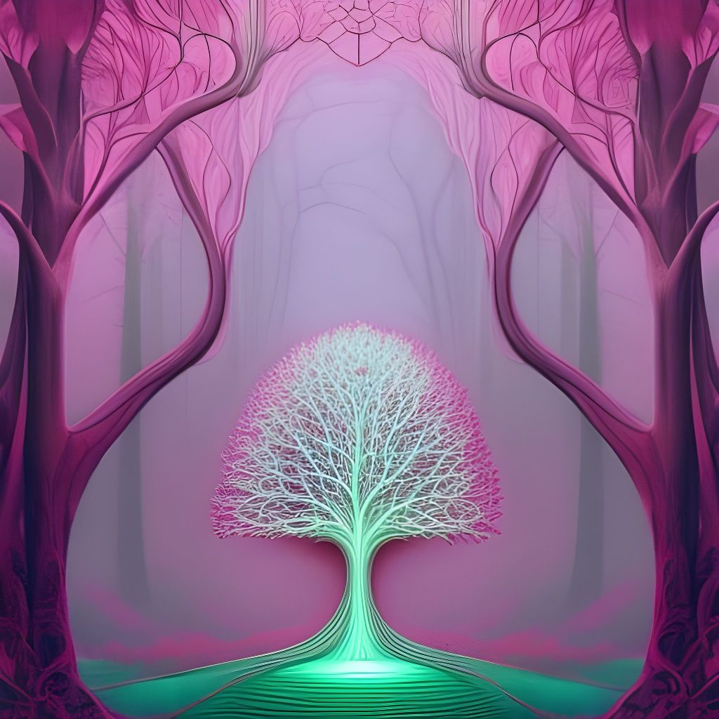 Pink Tree of Life in Luminous Forest