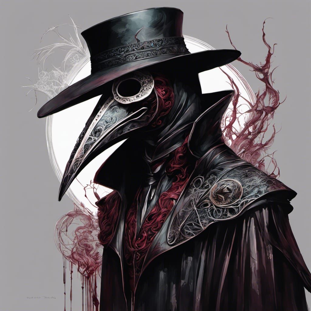 Sinister Plague Doctor in Dark Garnet Longcoat