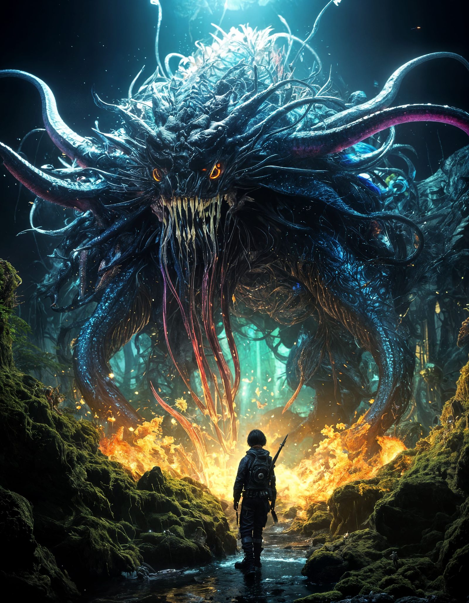 Iridescent Feathered Monster Hybrid by Kago