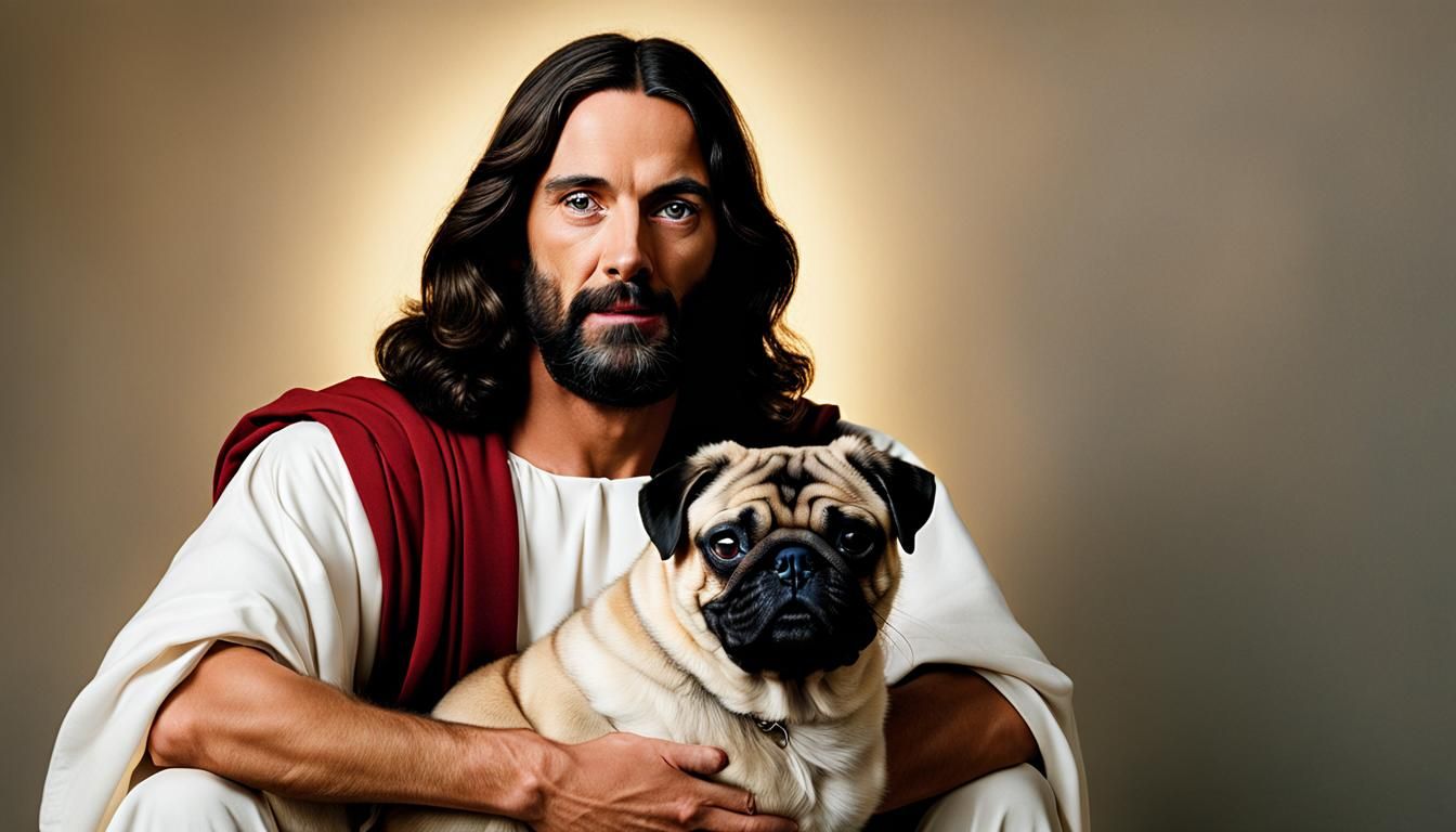 Jesus Holding a Pug Portrait