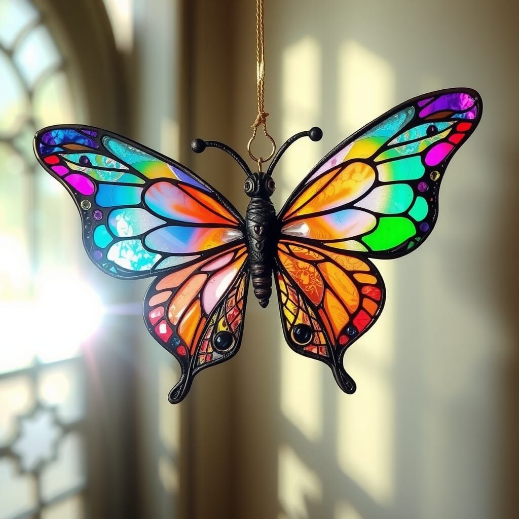Iridescent Stained Glass Butterfly Ornament