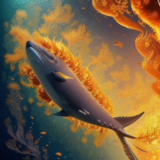 Vibrant Whalesong Elegance Under Midnight Ocean Skies