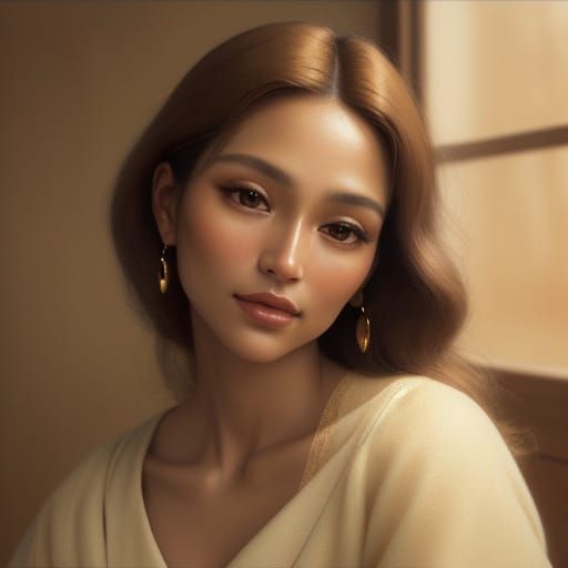 Warm Portrait of a Honey Skinned Woman in Soft, Naturalistic...