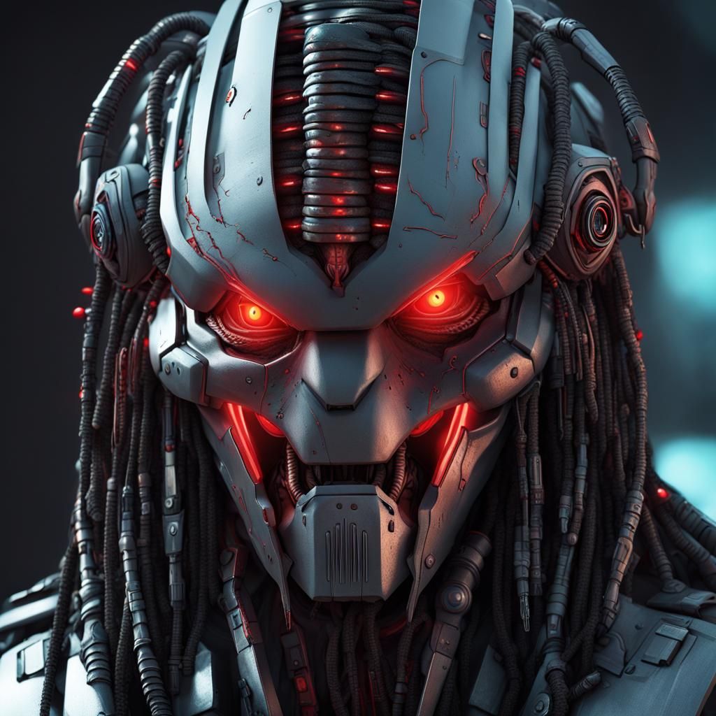 Cyberpunk Robot with Red Eyes in Heavy Metal Style
