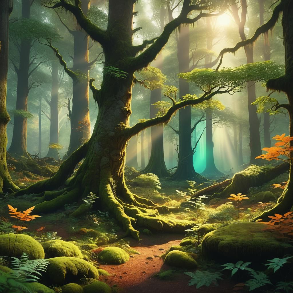 Serene Forest Landscape in Matte Painting Style
