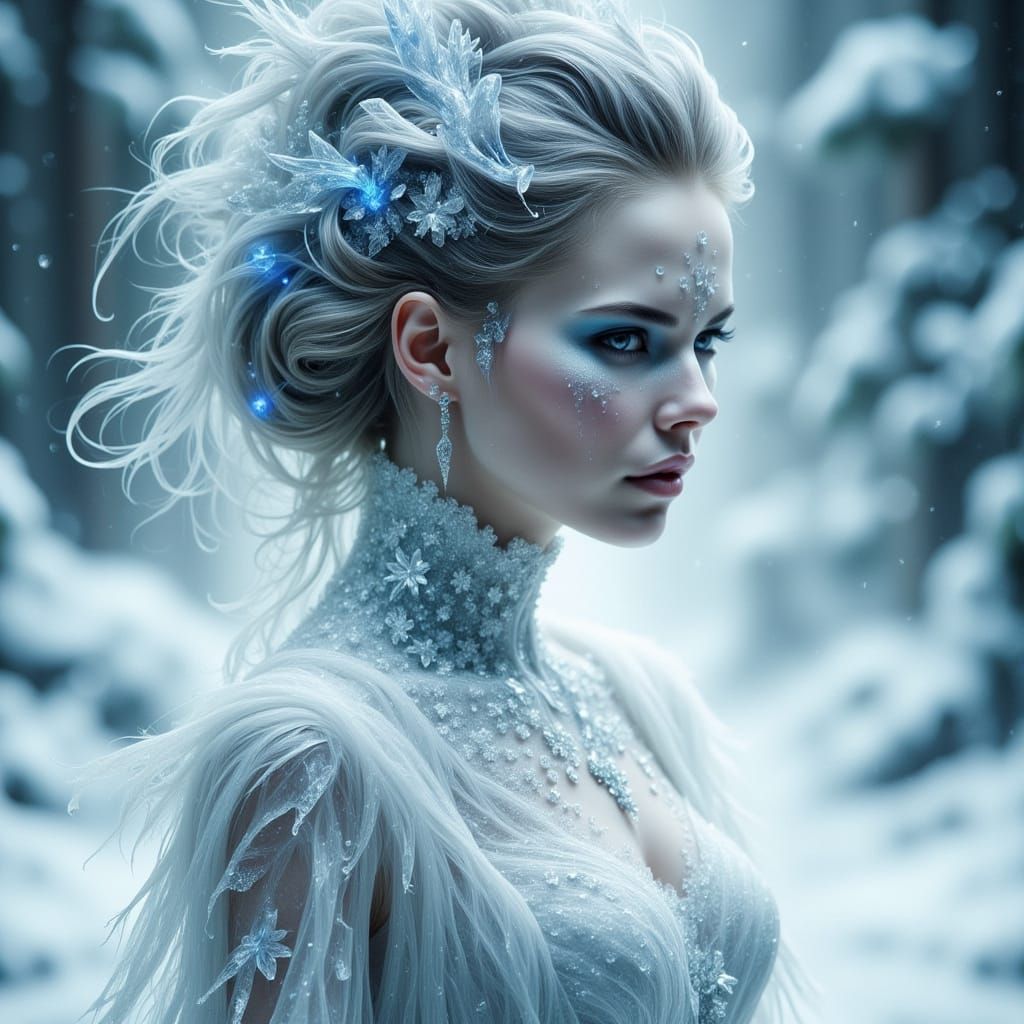 Icy Blizzard Woman in Fantasy Art Style
