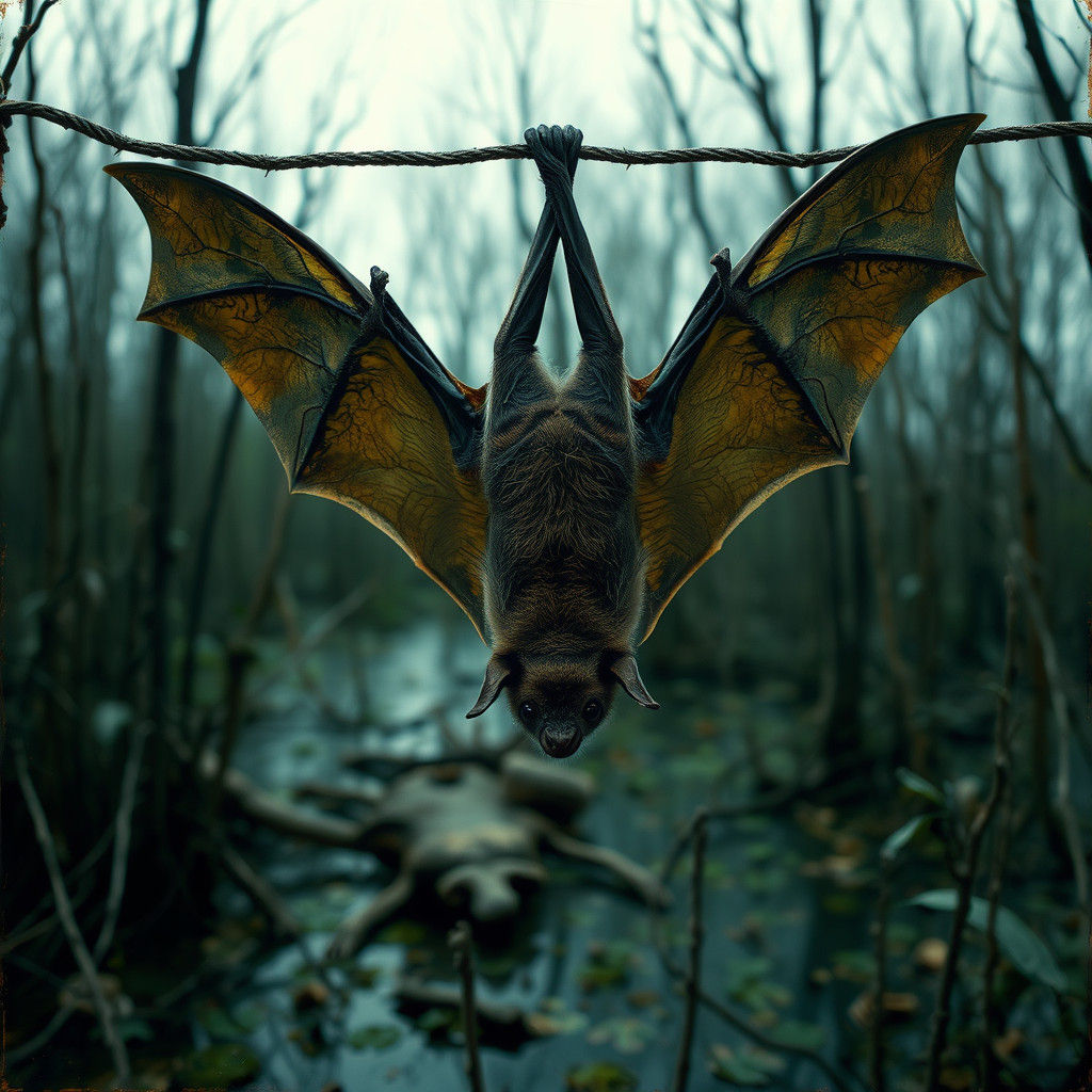 Bat in Abandoned Swamp: Dark Academia Realism