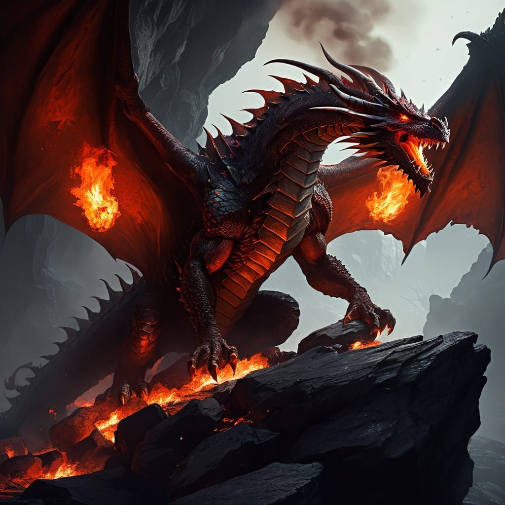 Intricately Detailed Dark Fantasy Dragon in Fiery Hues