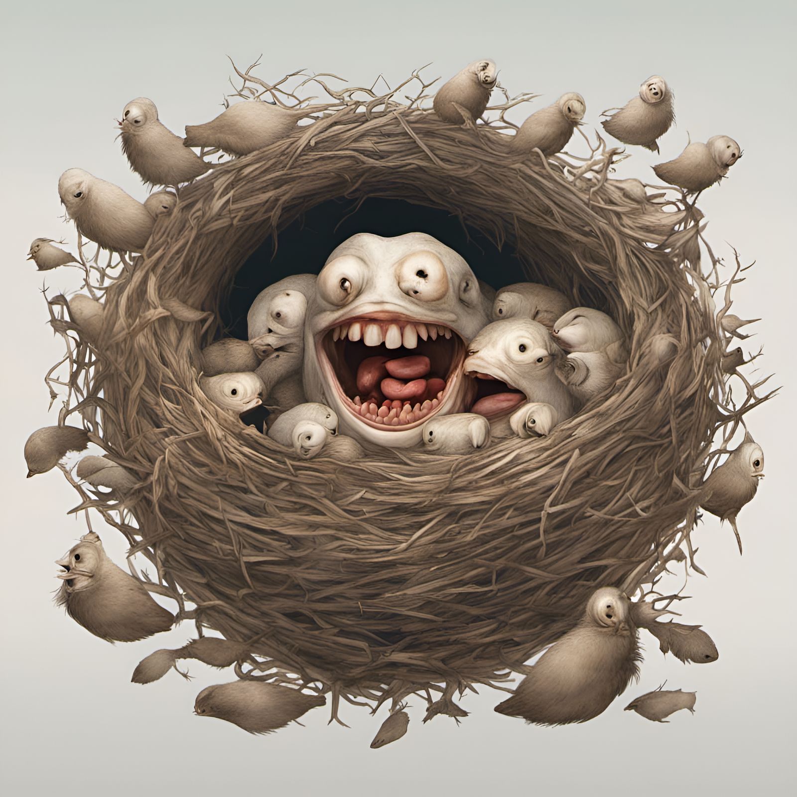 Nightmarish Mouthscape with Nest of Open Mouths