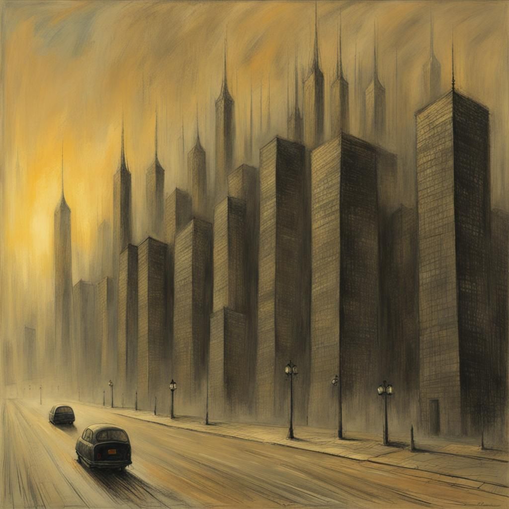 Dystopian Cityscape in Dark Surreal Style