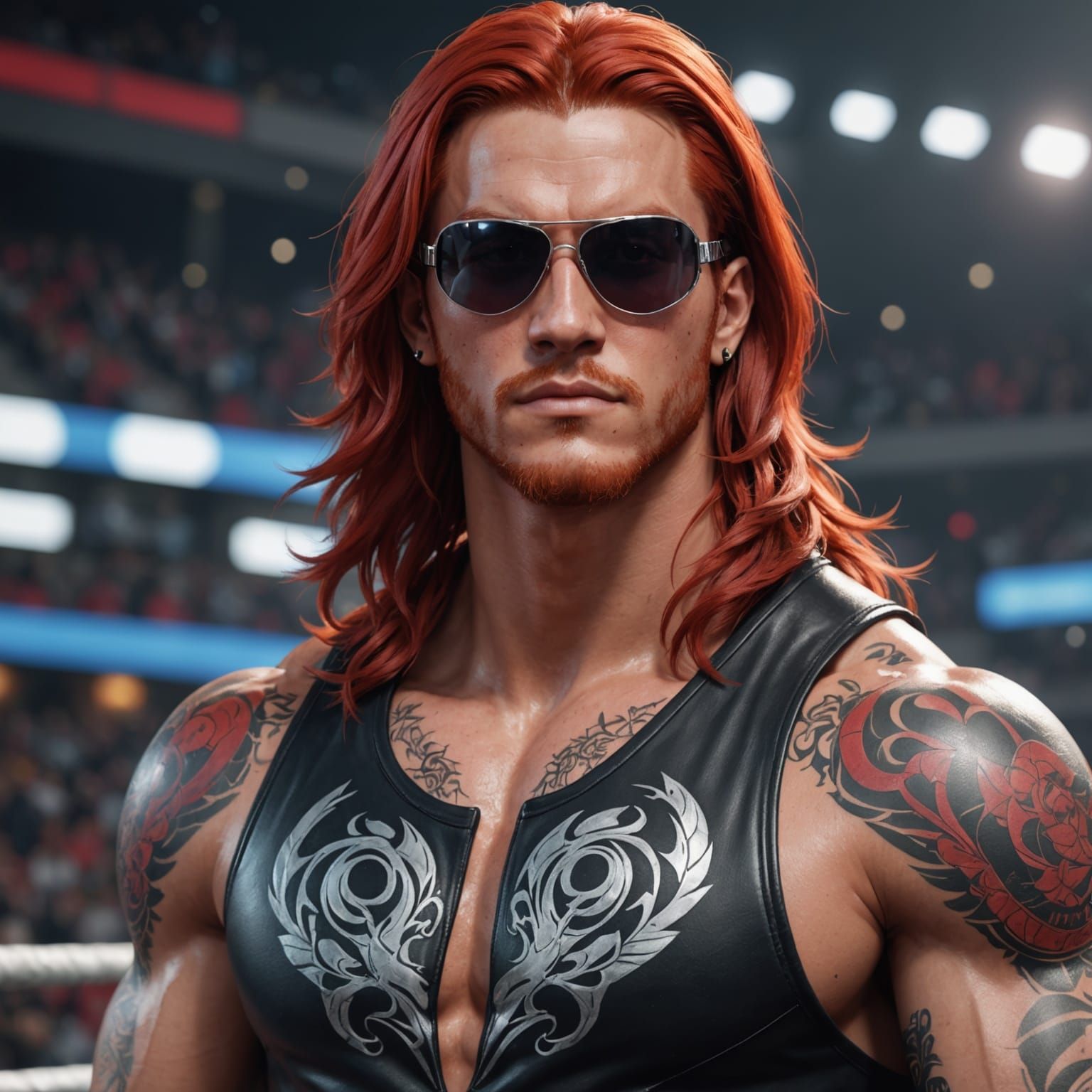 Cyberpunk Wrestler in Red Leather Outfit